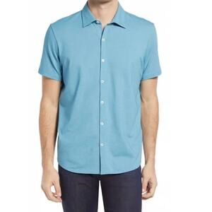 Zachary Prell Crause Knit Short Sleeve Button-Up Shirt Blue Large